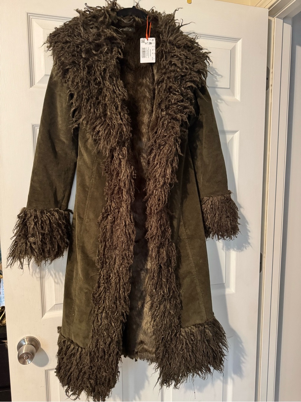 Superdry Olive Faux Shearling Trim Long Coat